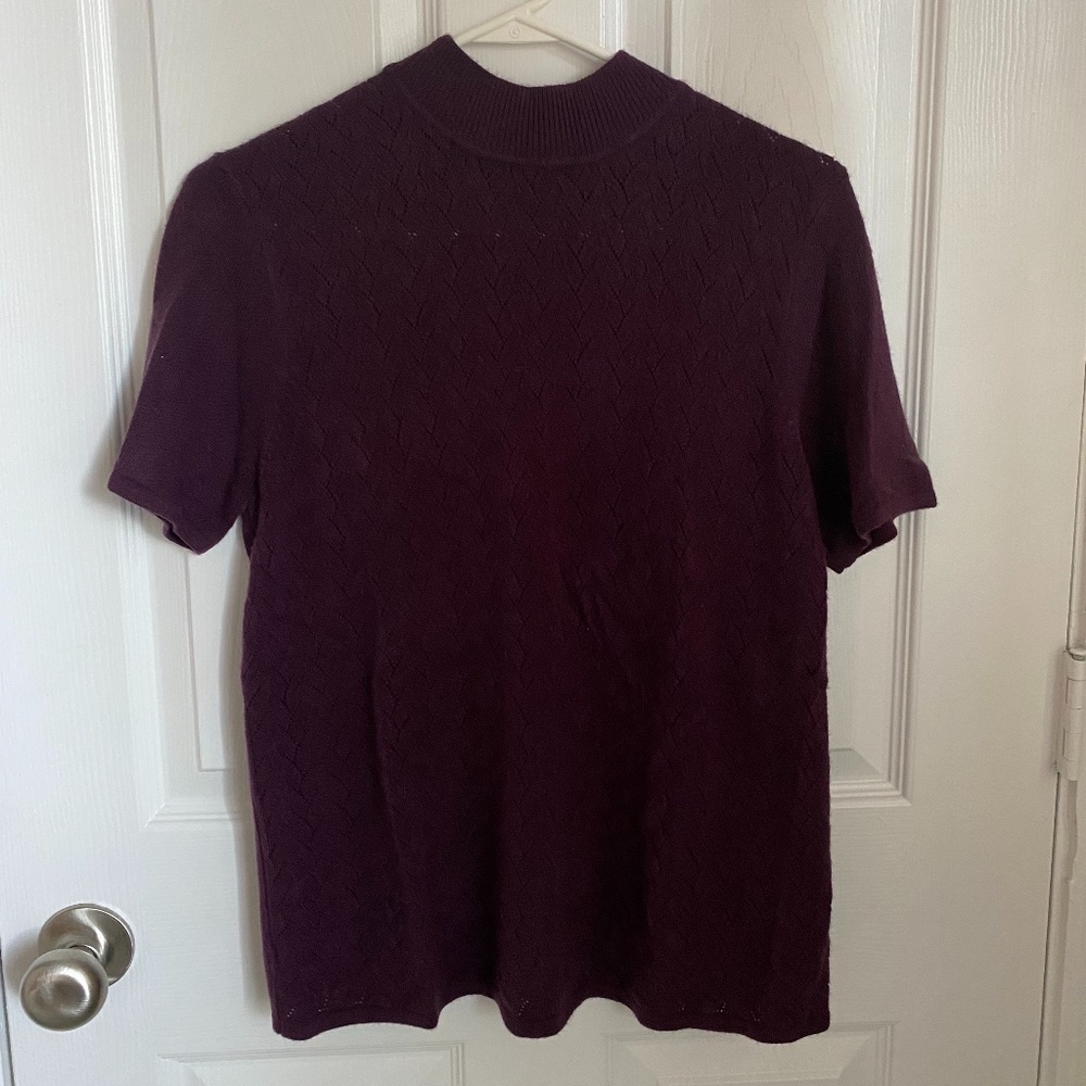 Purple Short-sleeved Mock Neck Sweater